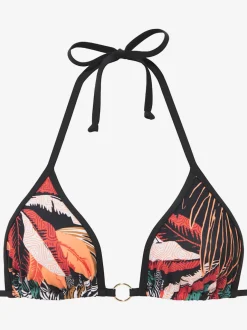 Haut de bikini triangle imprimé feuilles tendance avec détails contrastés