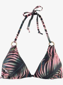 Haut de bikini triangle à imprimé tropical avec anneaux brillants