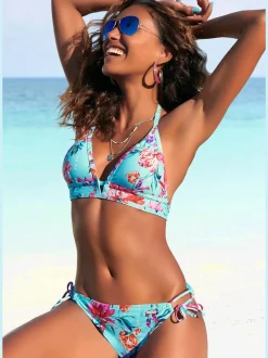 Haut de bikini triangle imprimé floral à nouer