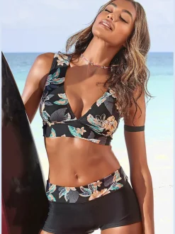 Haut de bikini triangle à motif floral avec bonnets amovibles