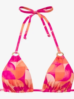 Haut de bikini triangle à motif géométrique en polyamide recyclé avec dos nu et anneaux décoratifs