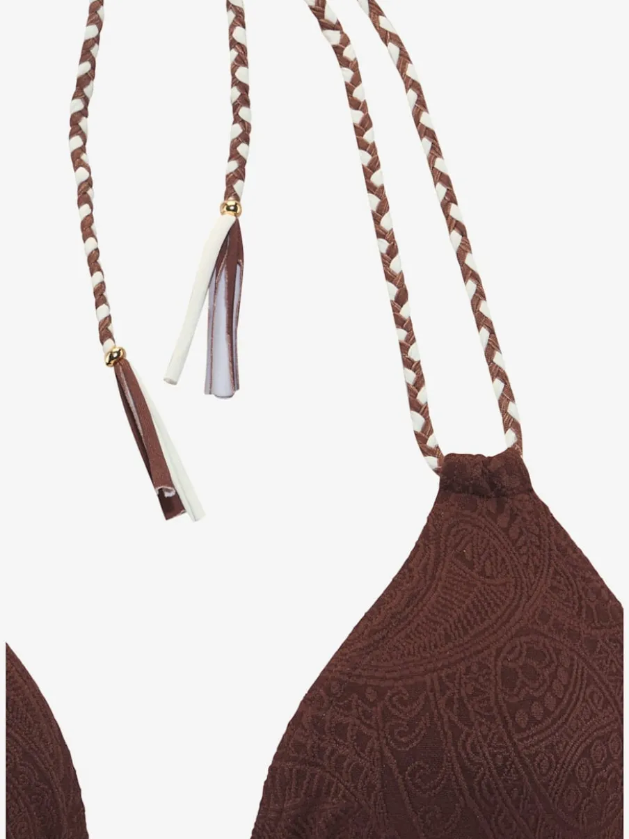 Haut de bikini triangle à nouer avec motif structuré et rubans tressés