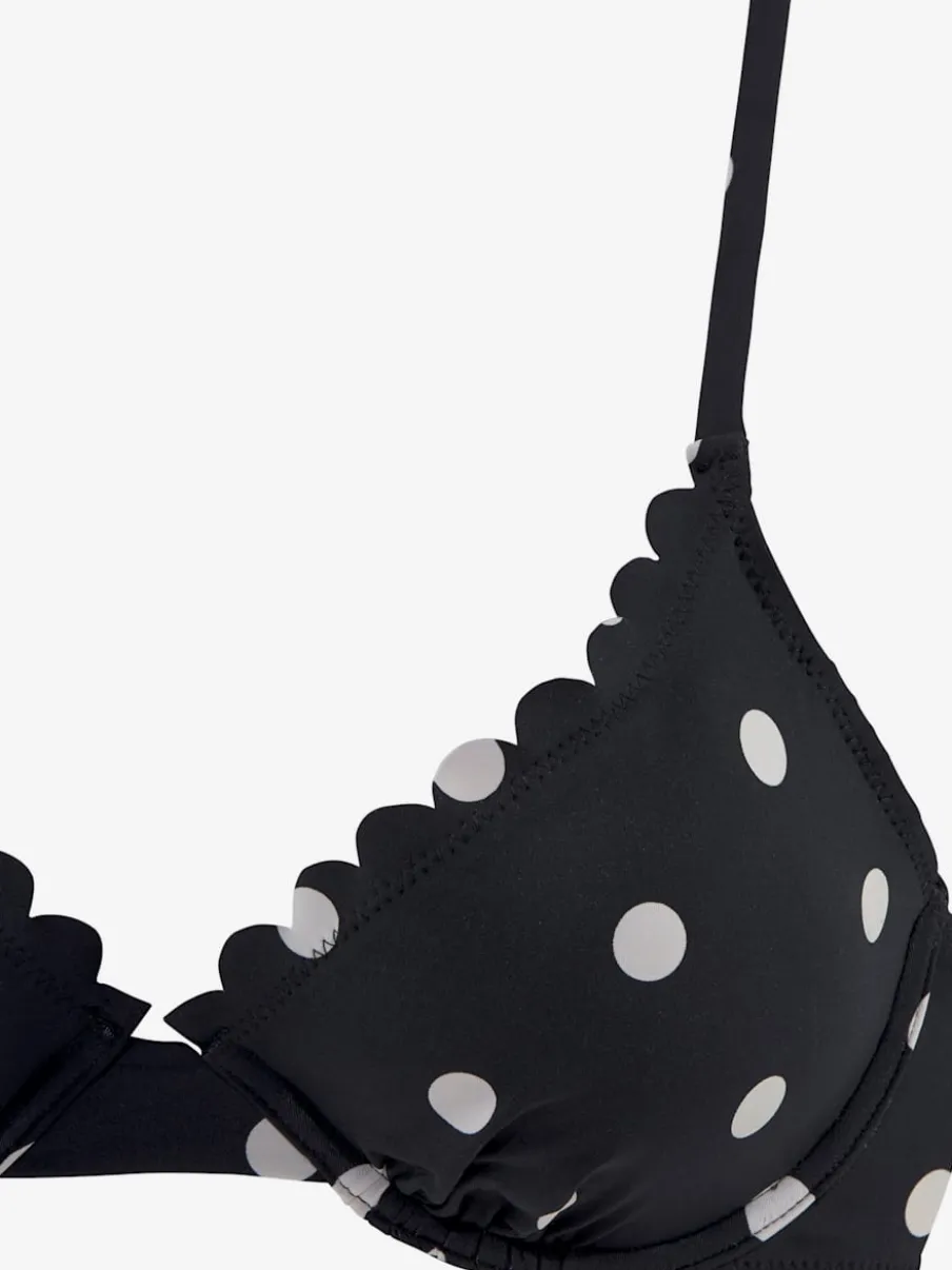 Haut de maillot de bain à armatures avec bordure cocotte et motif à pois