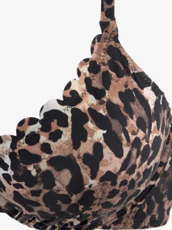 Haut de maillot de bain à armatures avec imprimé léopard et bords ondulés