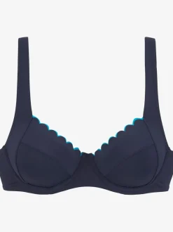 Haut de maillot de bain à armatures avec bords ondulés et larges bretelles
