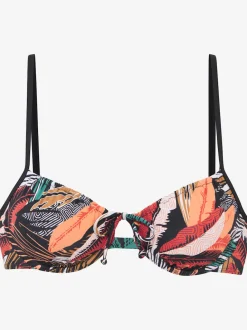 Haut de maillot de bain à armatures imprimé feuilles tendance avec détails contrastés