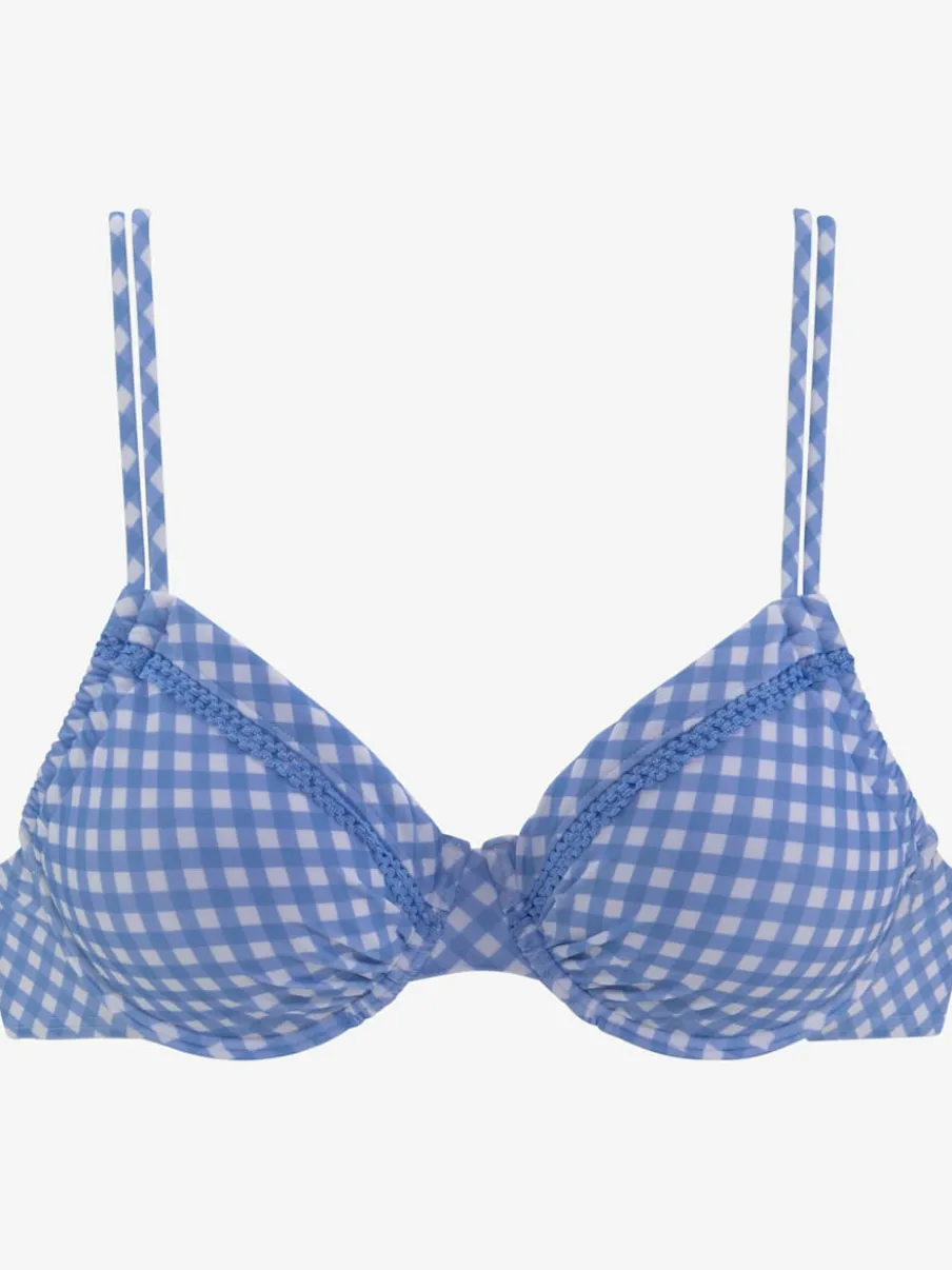 Haut de maillot de bain à armatures imprimé vichy et bretelles réglables