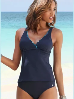 Haut de maillot de bain à armatures avec encolure en V et double bordure cocotte