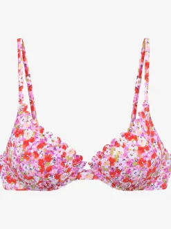 Haut de maillot de bain à armatures avec bords ondulés et bretelles réglables