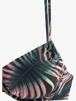 Haut de maillot de bain à armatures avec imprimé tropical et fronces latérales