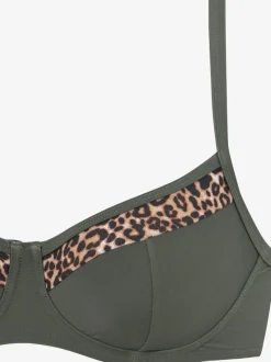 Haut de maillot de bain à armatures avec empiècements léopard et bretelles réglables