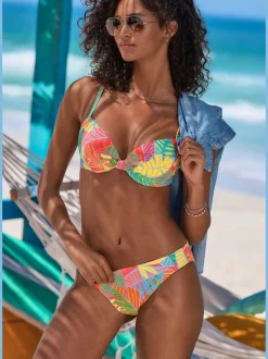 Haut de maillot de bain avec bonnets rembourrés et bretelles réglables à motifs feuilles