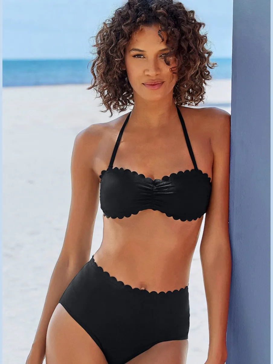 Haut de maillot de bain bandeau avec bordures ondulées et bonnets rembourrés