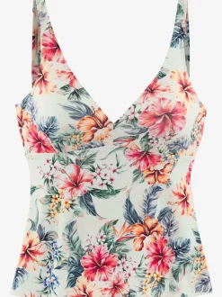 Haut de maillot de bain à col V avec imprimé floral et bretelles réglables