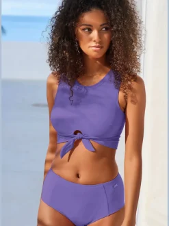 Haut de maillot de bain court avec col rond et recyclé