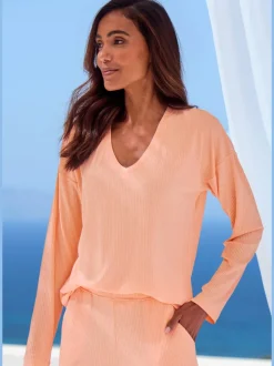 Haut de pyjama en matière côtelée