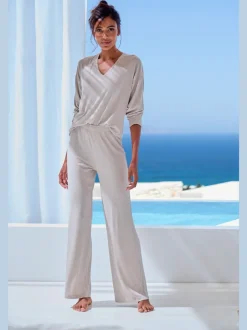 Haut de pyjama en matière côtelée