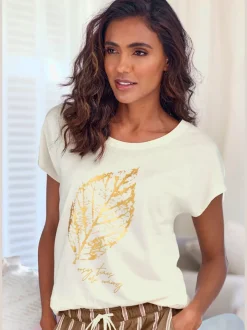 Haut de pyjama t-shirt avec imprimé feuille