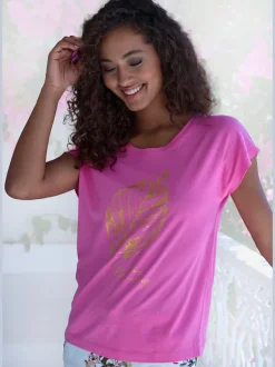 Haut de pyjama t-shirt avec imprimé feuille