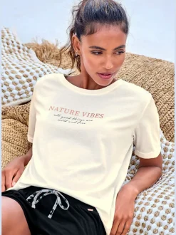 Haut de pyjama t-shirt confortable avec manches mi-longues
