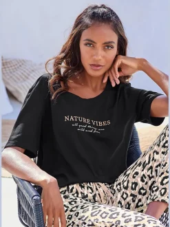 Haut de pyjama t-shirt confortable avec manches mi-longues