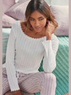 Haut de pyjama t-shirt de nuit fantaisie en tricot ajouré