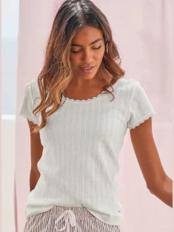 Haut de pyjama t-shirt de nuit fantaisie à manches courtes en tricot ajouré