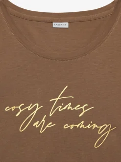 Haut de pyjama t-shirt à manches longues avec imprimé feuille
