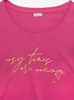 Haut de pyjama t-shirt à manches longues avec imprimé feuille