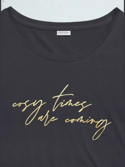 Haut de pyjama t-shirt à manches longues avec imprimé feuille