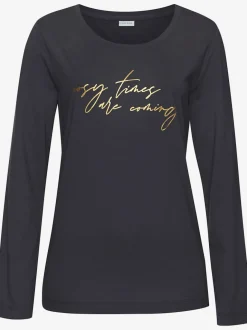 Haut de pyjama t-shirt à manches longues avec imprimé feuille
