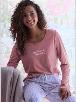 Haut de pyjama t-shirt à manches longues s.oliver avec imprimé devant