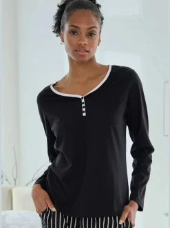 Haut de pyjama t-shirt à manches longues avec encolure en v arrondie
