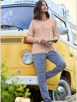 Haut de pyjama t-shirt à manches longues avec imprimé devant