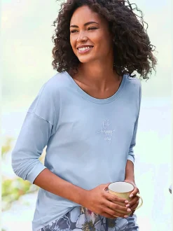 Haut de pyjama t-shirt à manches longues avec imprimé devant