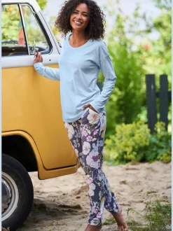 Haut de pyjama t-shirt à manches longues avec imprimé devant