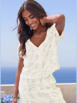 Haut de pyjama t-shirt à manches courtes avec patte de boutonnage