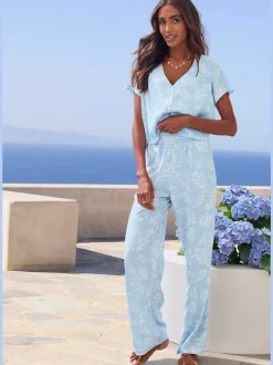 Haut de pyjama t-shirt à manches courtes avec patte de boutonnage