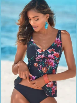 Haut de tankini à armatures imprimé floral avec encolure V