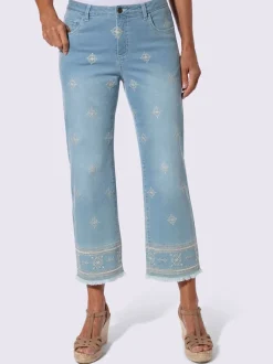 Jean 7/8 avec broderie et franges en coton