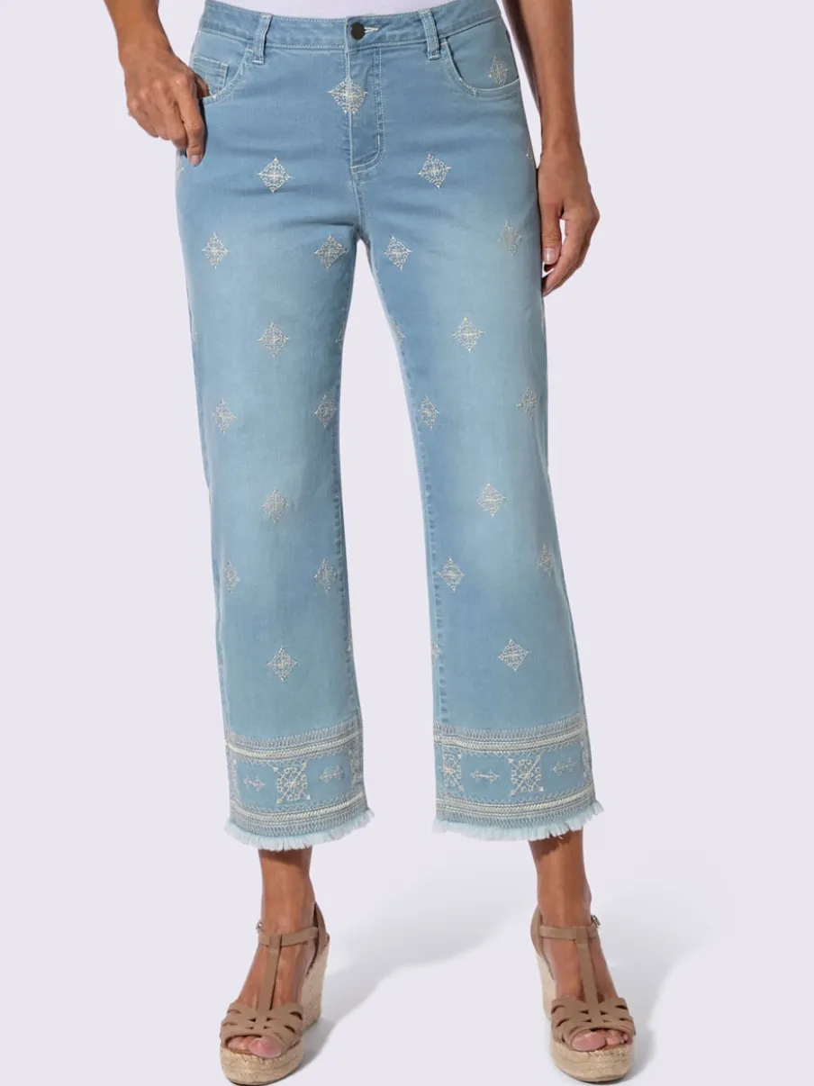 Jean 7/8 avec broderie et franges en coton