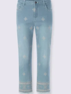 Jean 7/8 avec broderie et franges en coton