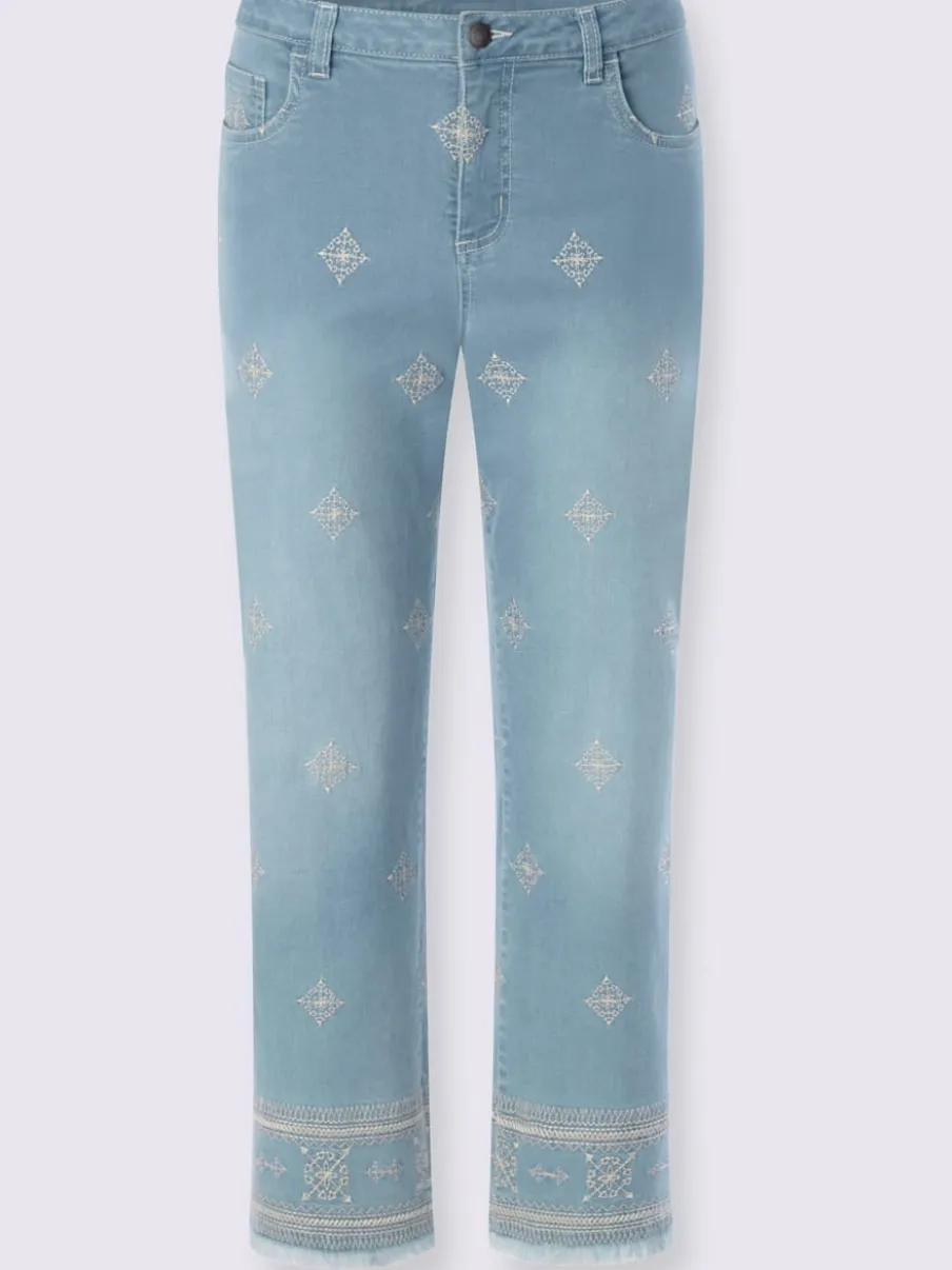 Jean 7/8 avec broderie et franges en coton
