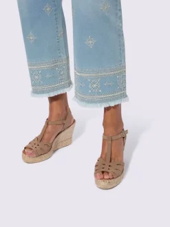 Jean 7/8 avec broderie et franges en coton