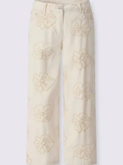Jean 7/8 avec broderie florale et jambes larges décontractées