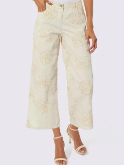 Jean 7/8 avec broderie florale et jambes larges décontractées