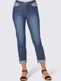 Jean 7/8 avec ceinture gainante et empiècements motif cœur