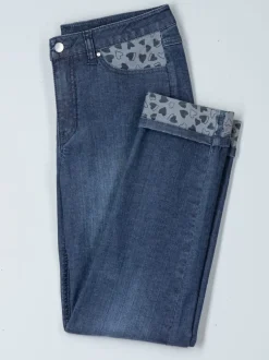 Jean 7/8 avec ceinture gainante et empiècements motif cœur