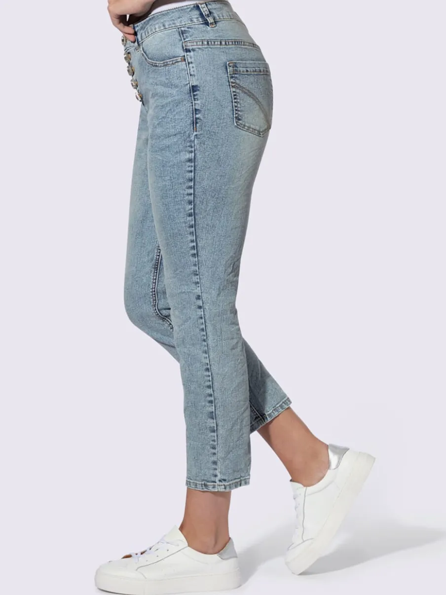 Jean boyfriend décontracté à effet froissé avec patte de boutonnage