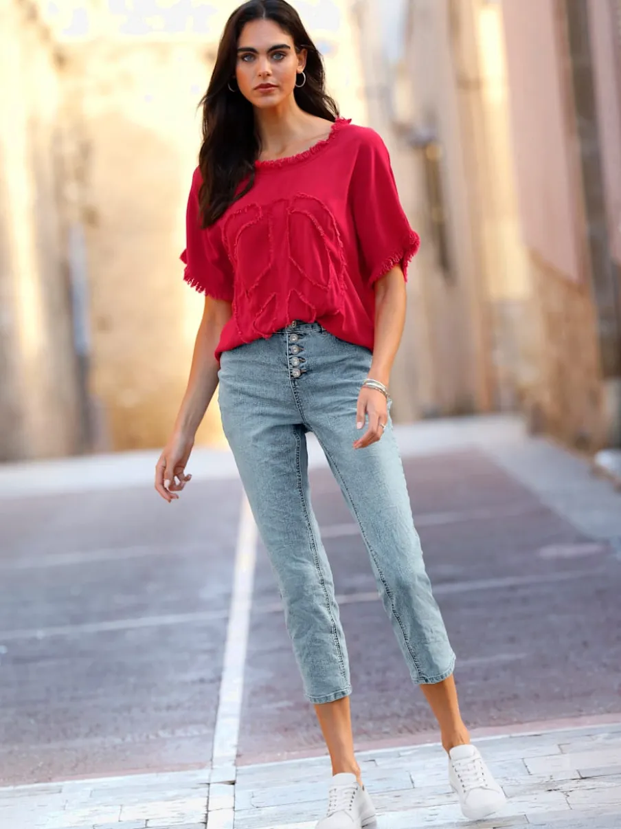 Jean boyfriend décontracté à effet froissé avec patte de boutonnage